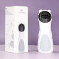 White laser light cat toy with packaging on a purple background