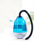 Blue humidifier with a black hose on a white background