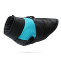 Black and turquoise dog coat on a white background