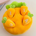 Plush toy shaped like a carrot with numbers on a light background
