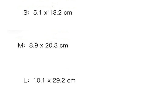 Size chart with dimensions for small, medium, and large items on a white background
