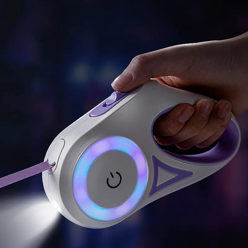 Hand holding a futuristic device with glowing elements against a dark background
