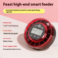High-end smart feeder with specifications on a pink and white background