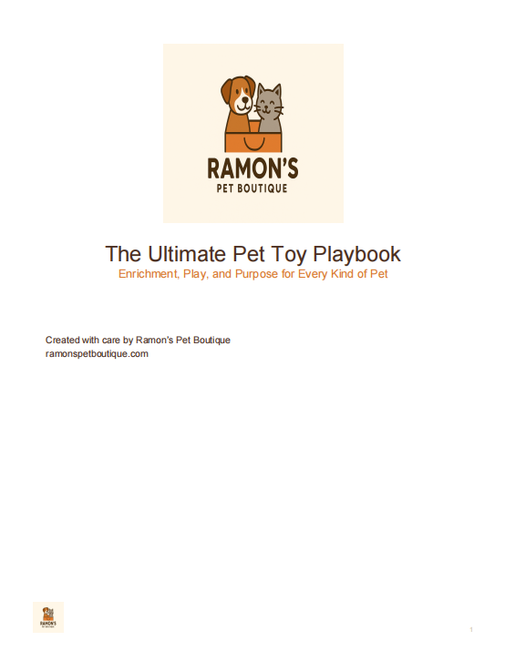 Cover of 'The Ultimate Pet Toy Playbook' by Ramon's Pet Boutique on a white background.