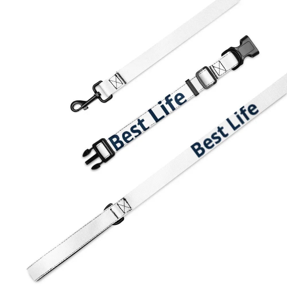 Best Life Premium Pet Collar and Leash Set | White & Navy - Ramon's Pet Boutique