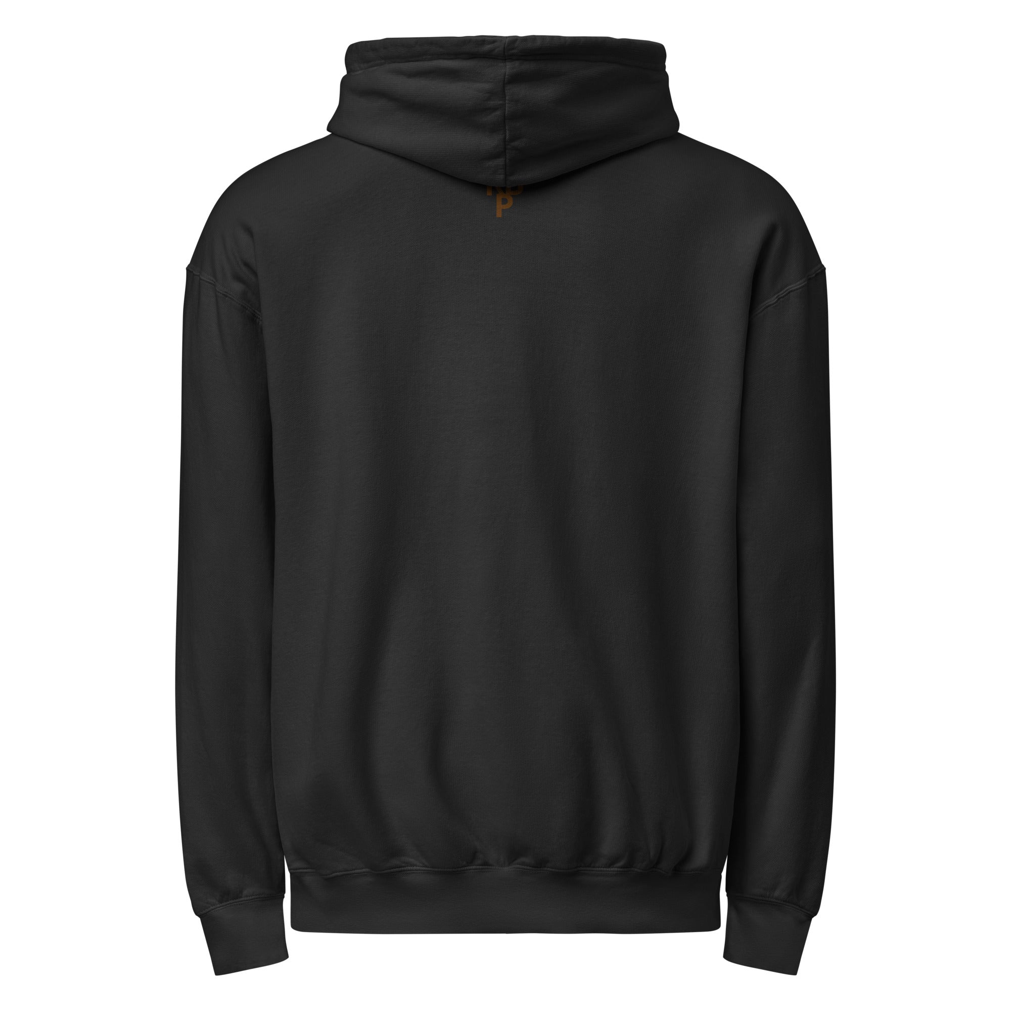 back of the hoodie partially showing the premium brand RPB
